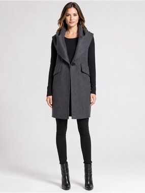 BNWT Derek Lam Charcoal Hooded Wool-Blend Sleeveless Vest